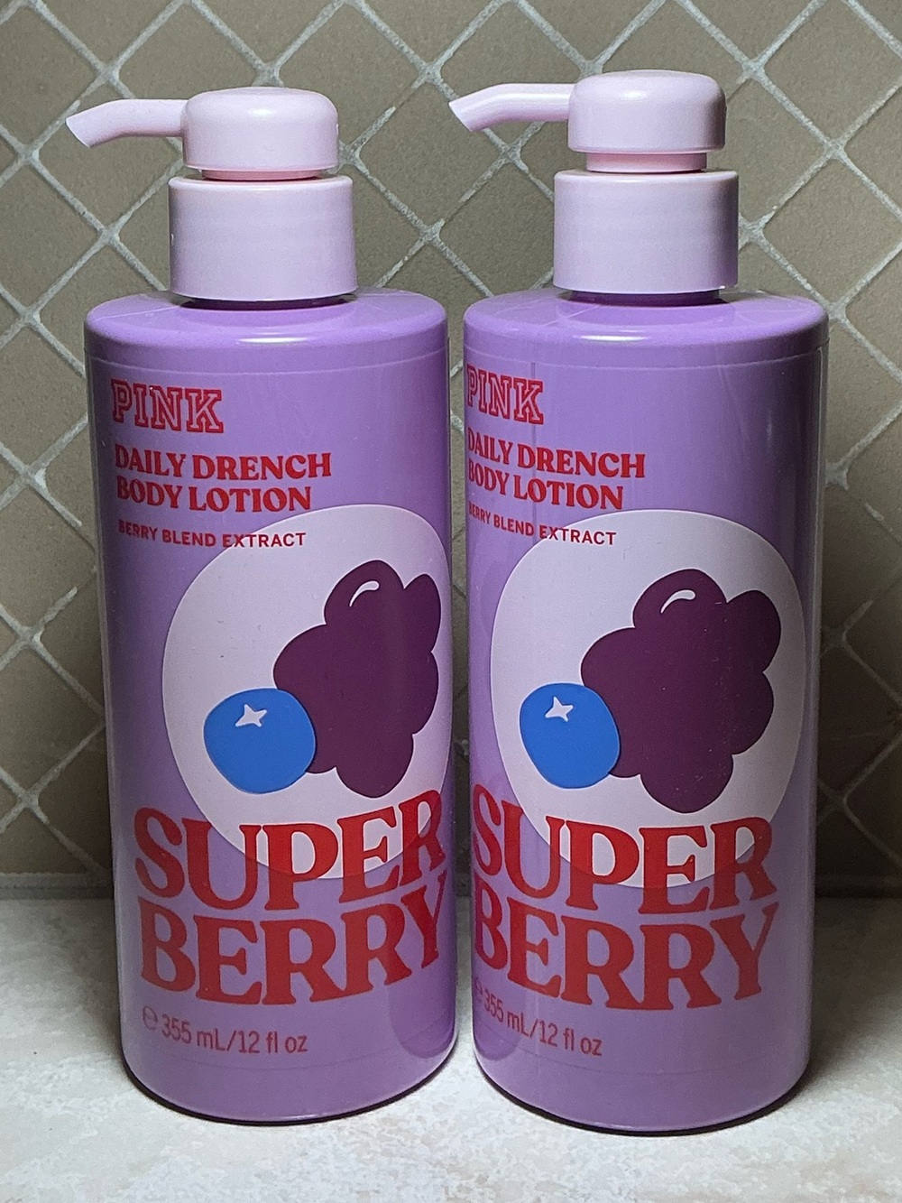 Victoria’s Secret PINK Super Berry Daily Drench Body Lotion 12 oz Set of 2
